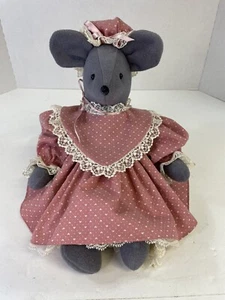 Mouse Pink Dress Hat Handmade Felt Decoration 16" Shelf Table Sitter Door Stop - Picture 1 of 6