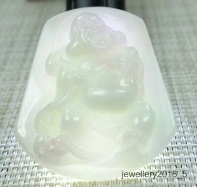 Certified  Light Purple 100% natural A jadeite jade Pendant~Happy Buddha 笑佛 - Image 1 of 4