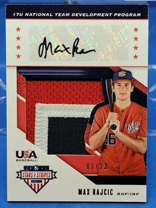 2019 Panini USA Baseball Stars & Stripes Jerseys Prime 1/23 Max Rajcic Auto - Picture 1 of 2