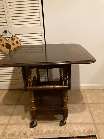 Antique Very Rare Drop Leaf Table Cart Tea Server Bar  hand painted 28.5” high Cover