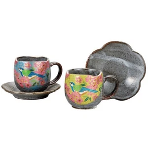 Kutani Yaki Ware Japanische Kaffeetasse und Untertasse 2er Set Gold Sakura Blume Vogel - Bild 1 von 4