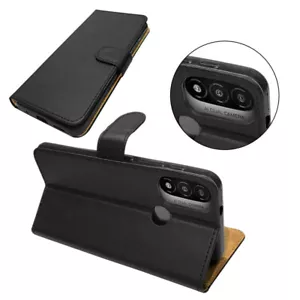 PORTAFOGLIO NERO custodia in pelle cover telefono per MOTORALA MOTO E14 G04 G24 SPEDIZIONE UK - Foto 1 di 6