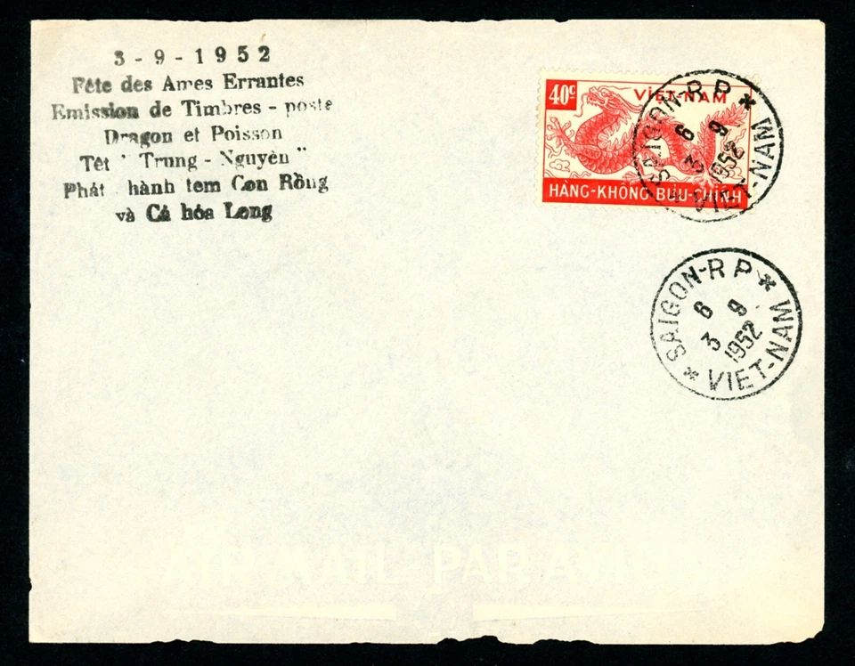 Estado de Vietnam FDC 1952 Air Post Dragon C5 Saigon PM (L1175) Foto 1 de 1