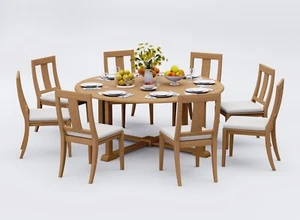 9-Piece Outdoor Teak Dining Patio Set: 72" Round Table, 8 Armless Chairs Osbo - Picture 1 of 3