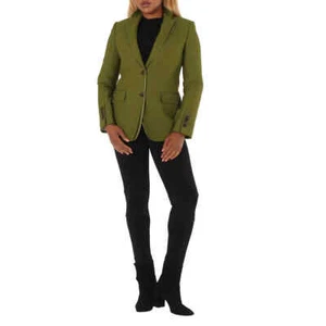 Burberry Ladies Juniper Green Wool Ramie And Silk Satin Tailored Jacket, Brand - Picture 1 of 7