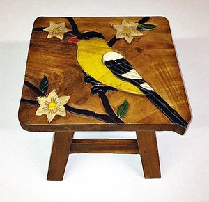 GOLDFINCH WOOD FOOTSTOOL - GOLDFINCH WOOD FOOT STOOL - Picture 1 of 1
