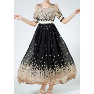 Maxi abito nero medio incantevole floreale nuovo con etichetta - Foto 1 di 10