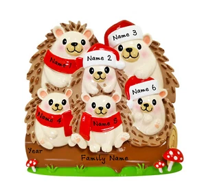 PERSONALIZED Hedgehog Family - Family of 6 Christmas Ornament Keepsake Gift - Picture 1 of 4