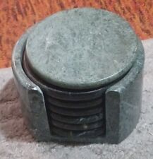 Vintage Set Of Pier One imports Marble Green Coasters In Holder.very Nice