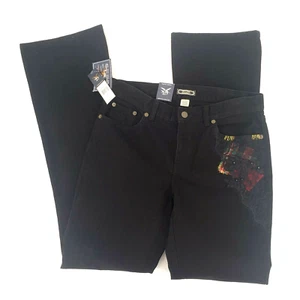 Jeans bootcut American Living donna taglia 4 nero denim patch pizzo perline Revere - Foto 1 di 8
