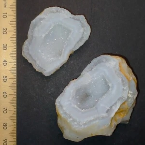 Agate Chalcedony Geode pair with Druzy Quartz cave mineral specimen 431ct - Foto 1 di 6