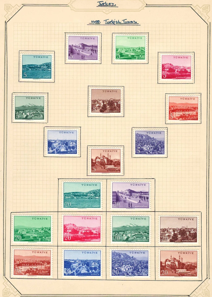 TURKEY 1958 Very Fine  Mint Stamps Hinged on list " Turkish Towns " - Image 1 of 1
