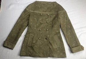 Lavantino Jacket Coat Woman Double Button Floral vtg Embroidered Green Size 6 - Picture 1 of 10