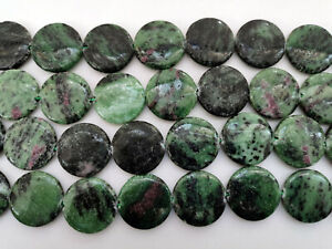 Large Natural Ruby In Zoisite Polished Puffed Coin Beads 25mm - 15.5 Inch Strand