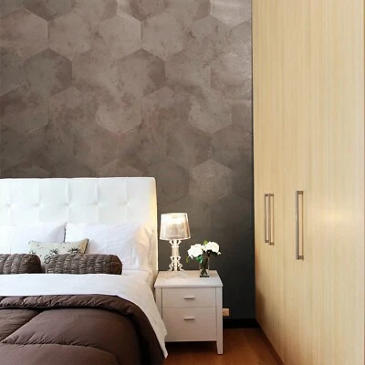 Geometric Hexagon brown bronze metallic wallpaper faux cow hide skin textured 3D - Image 1 of 4