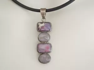 Kette Anhänger 925 Silber Sugilith? Amethyst Band Schwarz 11,6 g/42 cm - Bild 1 von 5