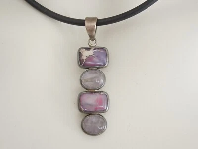 Collana Con Ciondolo 925 Argento Sugilite? Ametista Nera 11,6 g/42 cm - Immagine 1 di 4