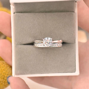 Sterling Silver Engagement Rings Wedding Band Set Soliraire Cubic Zirconia Size7 - Picture 1 of 10