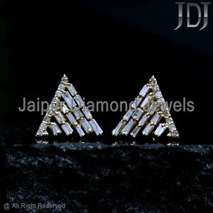 14k Gelbgold Natürlich Baguette Diamant Dreieck Ohrstecker Handmade Schmuck - Bild 1 von 14
