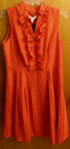 Coldwater Creek Tangerine Orange Ruffled Front Button Belt Dress Women L 12 Pet - Picture 1 of 5