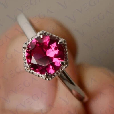 3.00Ct Round Shape Natural Red Ruby Solitaire Wedding Ring 18K White Gold Plated - Image 1 of 4