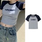 Womens Slim Fit Raglan Street Wear T Shirt Vintage Y2k Short Sleeve Top