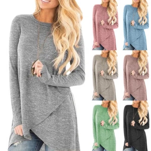 Damen Langarm T-Shirt Longshirt Lose Oberteile Basic Tops Langarmshirt Tunika DE - Bild 1 von 22