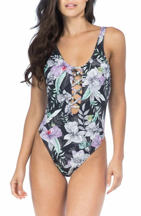 Bikini Lab Women's What's My Sage Again Strappy Plunge One Piece Swimsuit Sz S  - Image 1 of 2