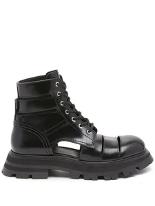 Botas de combate Alexander Mcqueen para mujer Wander recortadas de cuero negro talla 37 nuevas sin etiquetas - Imagen 1 de 13