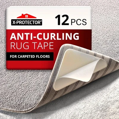 Anti-Slip Carpet Tape - 12 Pcs, White, Prevents Curling & Keeps Rugs Flat - Image 1 of 4