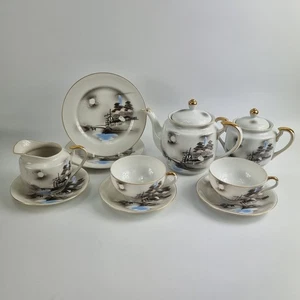 Hayasi Fine China Kutani Tea Set 10 Piece Hand Painted Japan Gold Trim  - Picture 1 of 13