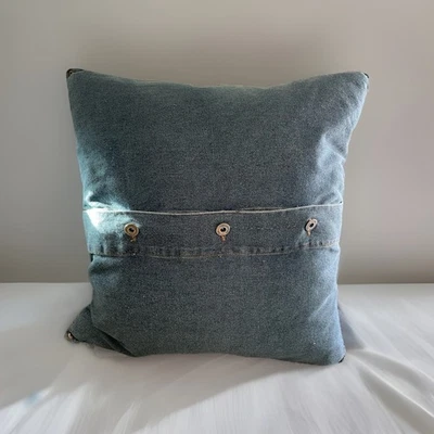 Woolrich Denim Blue Throw Pillow 17x17 Farm Cabin Rustic Cowboy Country Down Fea - Image 1 of 4