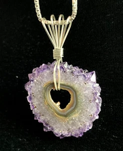 URUGUAY STALACTITE THIN SECTION with STERLING SILVER CHAIN - Picture 1 of 9