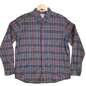 L.L. BEAN Vtg Flannel Shirt Sz L Gray Red Plaid Cotton Grunge Gorpcore Outdoors - Picture 1 of 7