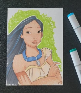 Original 5x7 Marker Drawing Pocahontas, Disney Animation Character - Picture 1 of 1