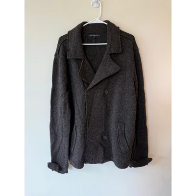 Suéter masculino John Varvatos Star U.S.A Peacoat XL preto borda crua peito duplo - Imagem 1 de 4
