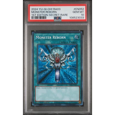 2024 Yu-Gi-Oh! Monster Reborn PSA 10 GEM MT Secret Rare 1st Edition RA03 - Image 1 of 3