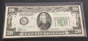US STAR NOTE  1934 A $20.00 Twenty Dollar Chicago Green Seal nice circulated - Picture 1 of 2