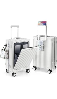 20 Inch Aluminum Frame Carry On Luggage with Front Pocket,Airline Approved Zi... - Image 1 of 4