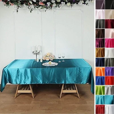 60x102-Inch RECTANGULAR SATIN TABLECLOTH Dinner Wedding Party Linens Decorations - Image 1 of 2