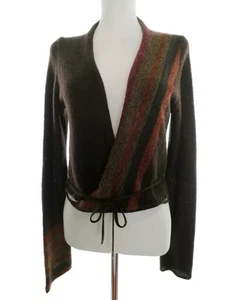 Sarah Pacini Size 38/40 Brown Tied Cardigan Long Sleeve Stripes Fine Knit - Picture 1 of 5