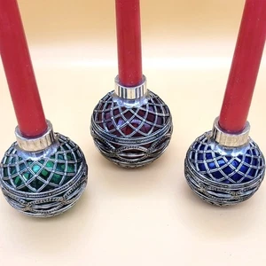 Godinger Silver Plated Ornament Ball Candle Holders 3 pc Filigree Overlay - Picture 1 of 16