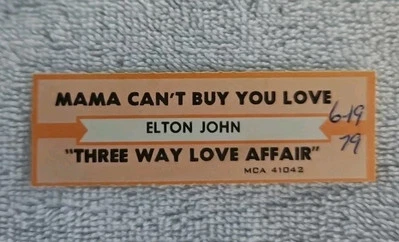 VTG Jukebox Title Strip ELTON JOHN Mama Can't Buy You Love/Three Way Love Affair - Image 1 of 2