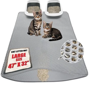 Large cat Litter mat, Jumbo Size (47" x 32") Gray, Double Layer, Waterproof, ... - Picture 1 of 6