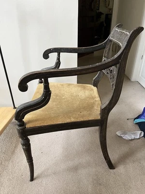 Antiguo sillón victoriano Eastlake - Pintura original negra y dorada c. 1880 - Foto 1 de 4