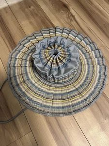Lorna Murray Capri Foldable Pleated Sun Hat Blue Beige Woven Straw S Size:JPN - Picture 1 of 3