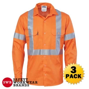 3 x DNC Workwear Unisex Hi Vis Cotton Shirt Cross Back Reflective Orange 3546 - Picture 1 of 2