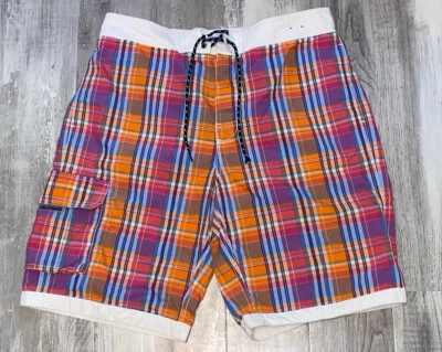 Tommy Hilfiger Naranja Rosa Azul Blanco Cuadros Natación Carga Pantalones Cortos Bañador Grande Foto 1 de 4