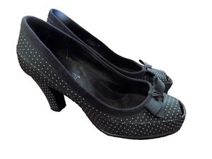 Aerosoles Black White Polka Dot Pinup 3" Heels Bow 50s Retro Style Peep Toe 7.5 - Picture 1 of 9