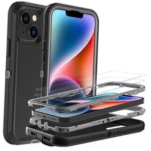 Für iPhone 14 Plus Hülle, Military Grade 3 in 1 Robust Schwarz/Grau - Bild 1 von 7
